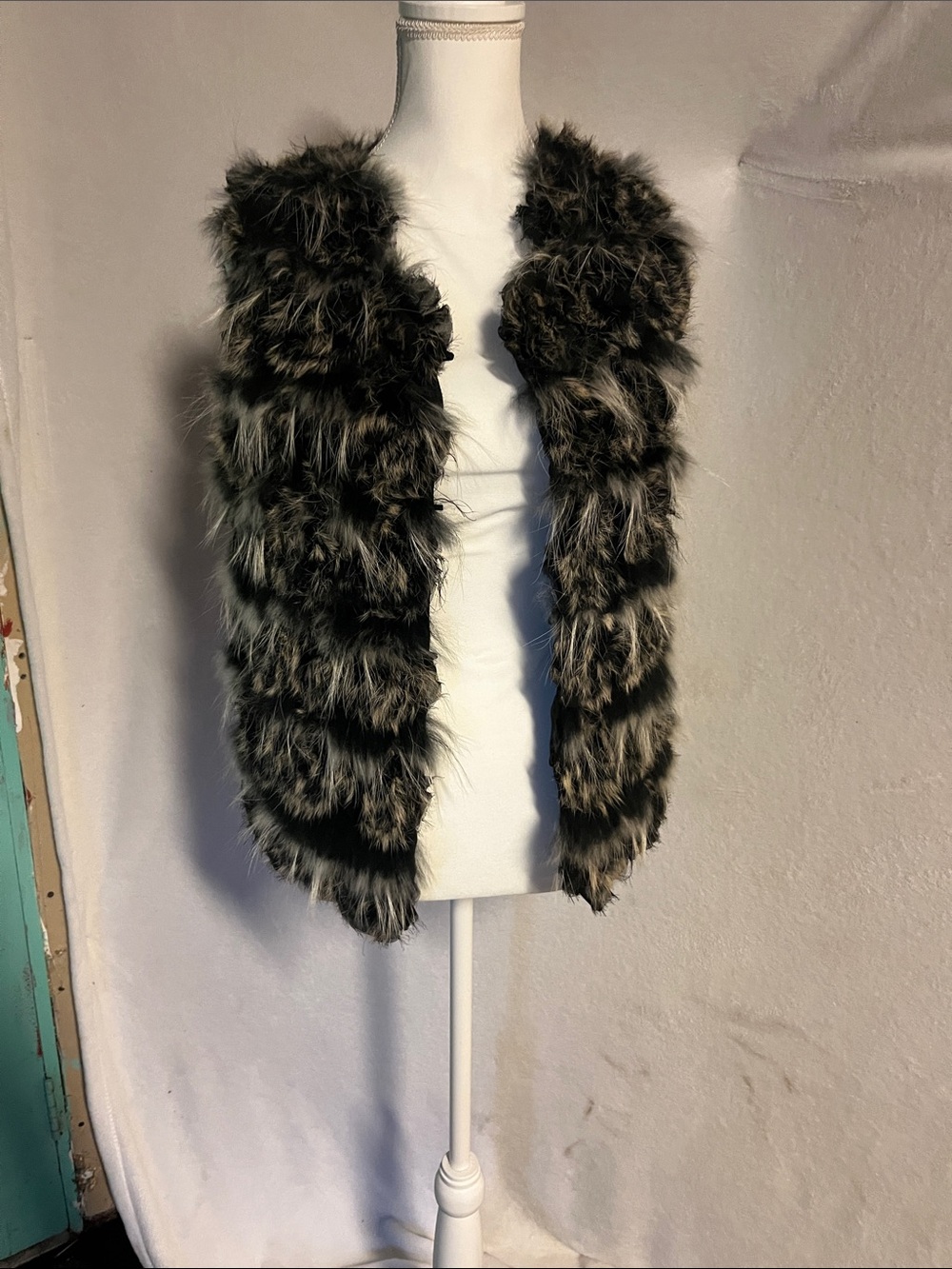 Adore Faux Fur Open-Front Vest in Black and Gray